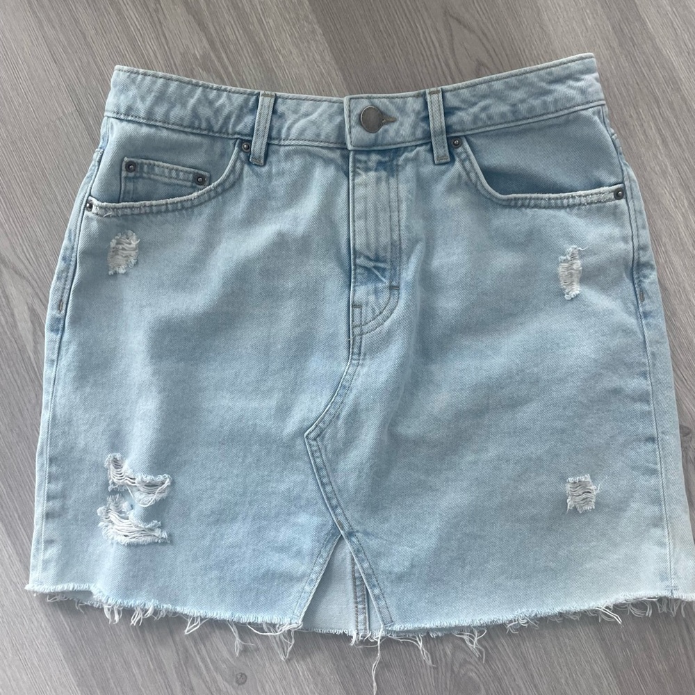 H&M Light Blue and Distressed Denim Mini Skirt - Size 6 - Picture 3 of 6